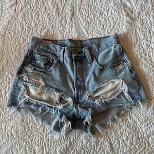 Levi's Blue Jean Shorts High-Waisted Distressed